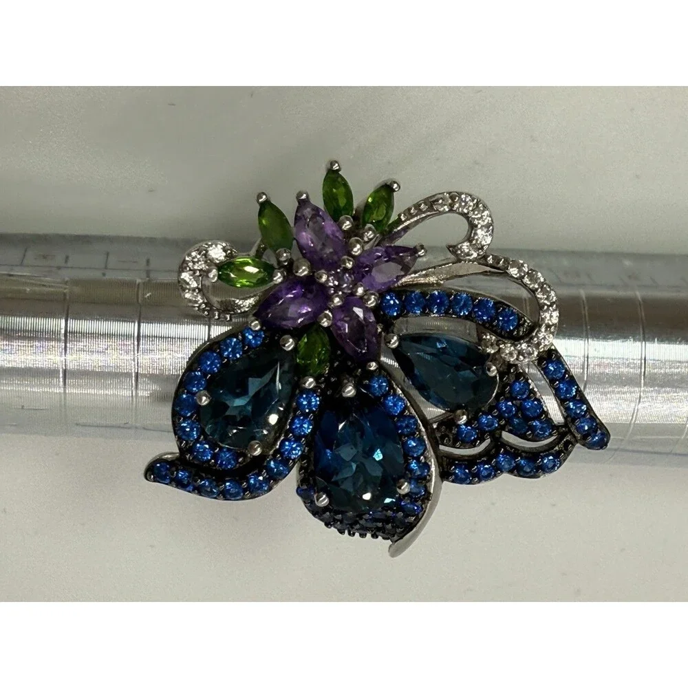 LONDON BLUE TOPAZ RHODIUM OVER‎ STERLING SILVER RING $270 MARKED BBJ 925 SZ 5.75